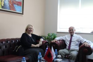 The UoT Rector, Prof. Dr. Mynyr Koni and the Greek Ambassador, Her Excellency Ms. Elenni Sourani discuss the furthering of the collaboration between the UoT and Greek universities