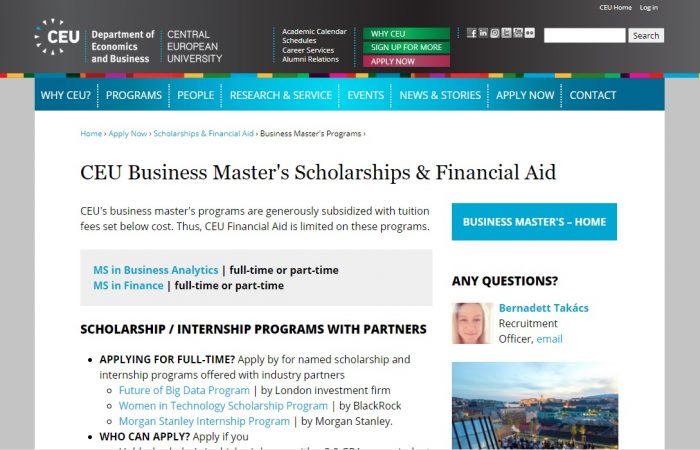 Cental European University ofron mundësi bursash studimi dhe trajnimi për studentët e nivelin Master në fushat: Financë dhe Analizë biznesi