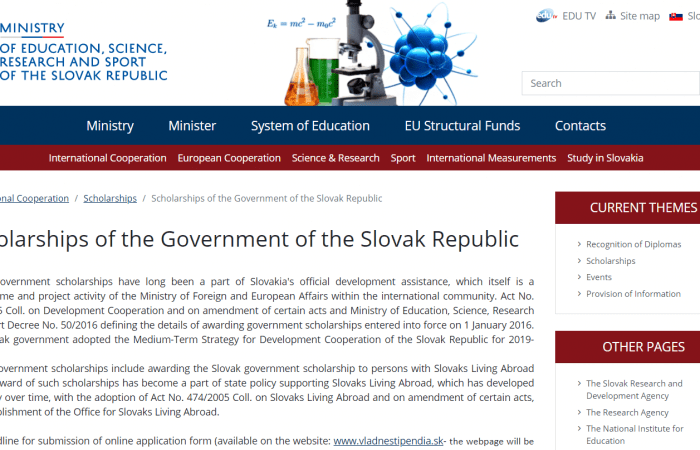 Në kuadër të bashkëpunimit dypalësh me Sllovakinë në fushën e arsimit, Qeveria e Sllovakisë ofron 2 (dy) bursa studimi universitare në nivelin bachelor dhe master për shtetas shqiptarë, të cilët dëshirojnë të studiojnë në institucionet shtetërore të arsimit të lartë të Republikës së Sllovakisë për vitin akademik 2021-2022