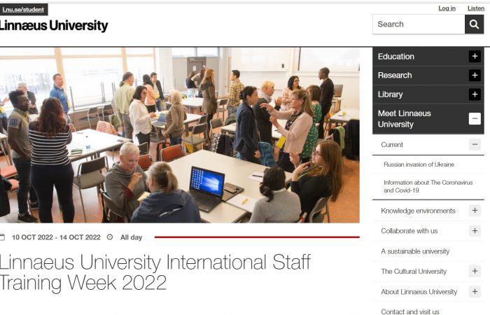 Hapet thirrje për stafin e UT-së, Linnaeus University International Staff Training Week 2022