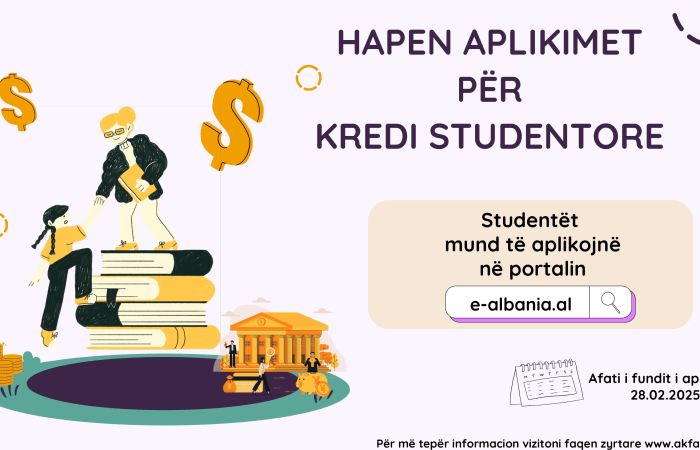 Njoftim Agjencia Kombëtare e Financimit të Arsimit të Lartë, ka bërë publike shpalljen për studentët me shtetësi dhe vendbanim në Shqipëri të aplikojnë për të përfituar nga skema e kreditimit studentor, për financimin e kostove të studimeve