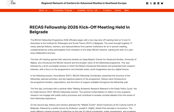 Nisi Programi i Bursave RECAS 2026 në Beograd