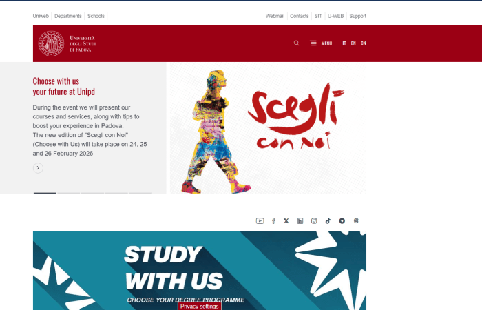 Hapet thirrja për bursa në kuadër të programit Erasmus + në Universitetin e Padovas në Itali, për semestrin e dytë të vitit akademik 2025-2026.