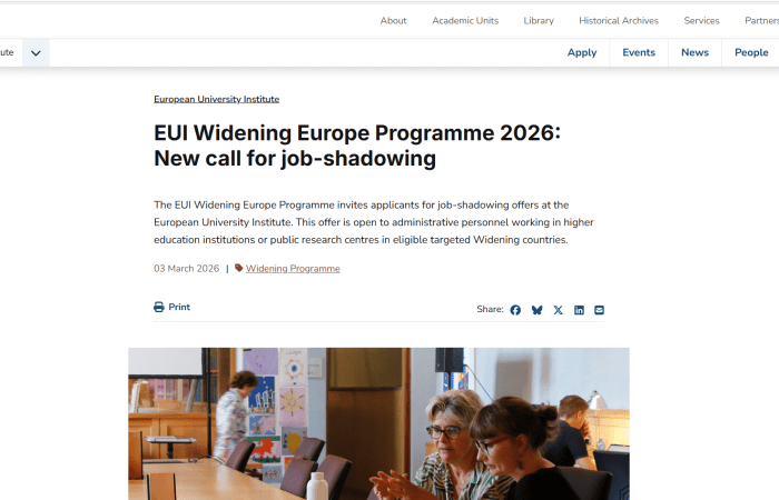 European University Institute EUI hap thirrjen për personelin me kohë të plotë për job-shadowing në kuadër të Widening Europe Programme.