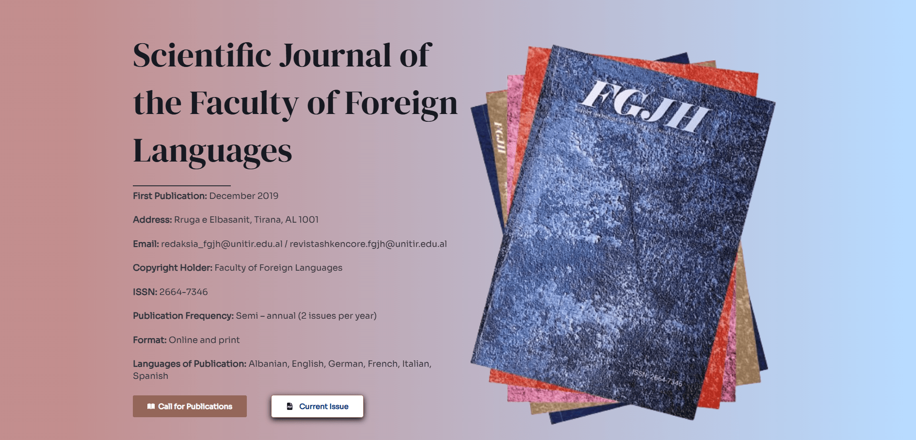 Kopertina e revistës Shkencore të FGJH