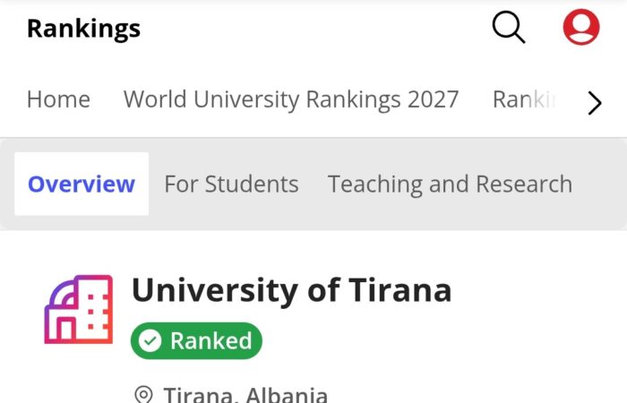 Universiteti i Tiranës në Times Higher Education World University Rankings 2027!🇦🇱
